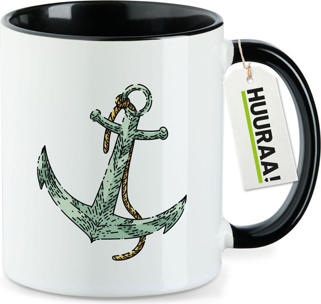 Huuraa Kaffeetasse Anker Anchor 330ml Schwarz Keramik Kaffeebecher Geschenkidee