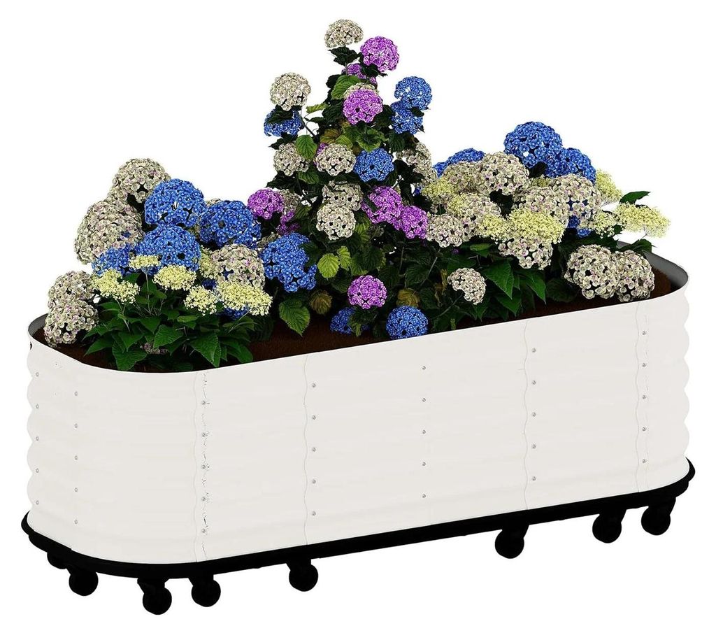 Hochbeet mit Rädern - Mobiler Pflanzkasten - Aluminium 195x60x50 cm - Erhöhtes Pflanzbeet für Gemüse Kräuter - Weiß