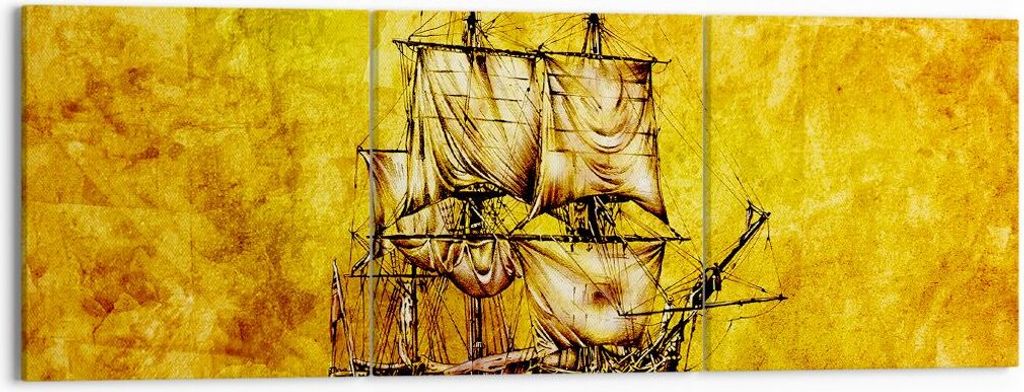 Bild auf Leinwand - Leinwandbild - Piratenschiff Ozean Schatz - 150x50cm - Wand Bild - Wanddeko - Leinwanddruck - Bilder - Kunstdruck - Wanddekorat...