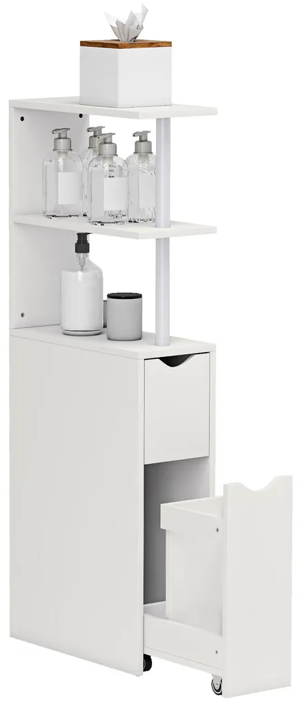 Meuble Étroit de Salle de Bain 20cm Blanc avec Tiroir Mobile Pratique