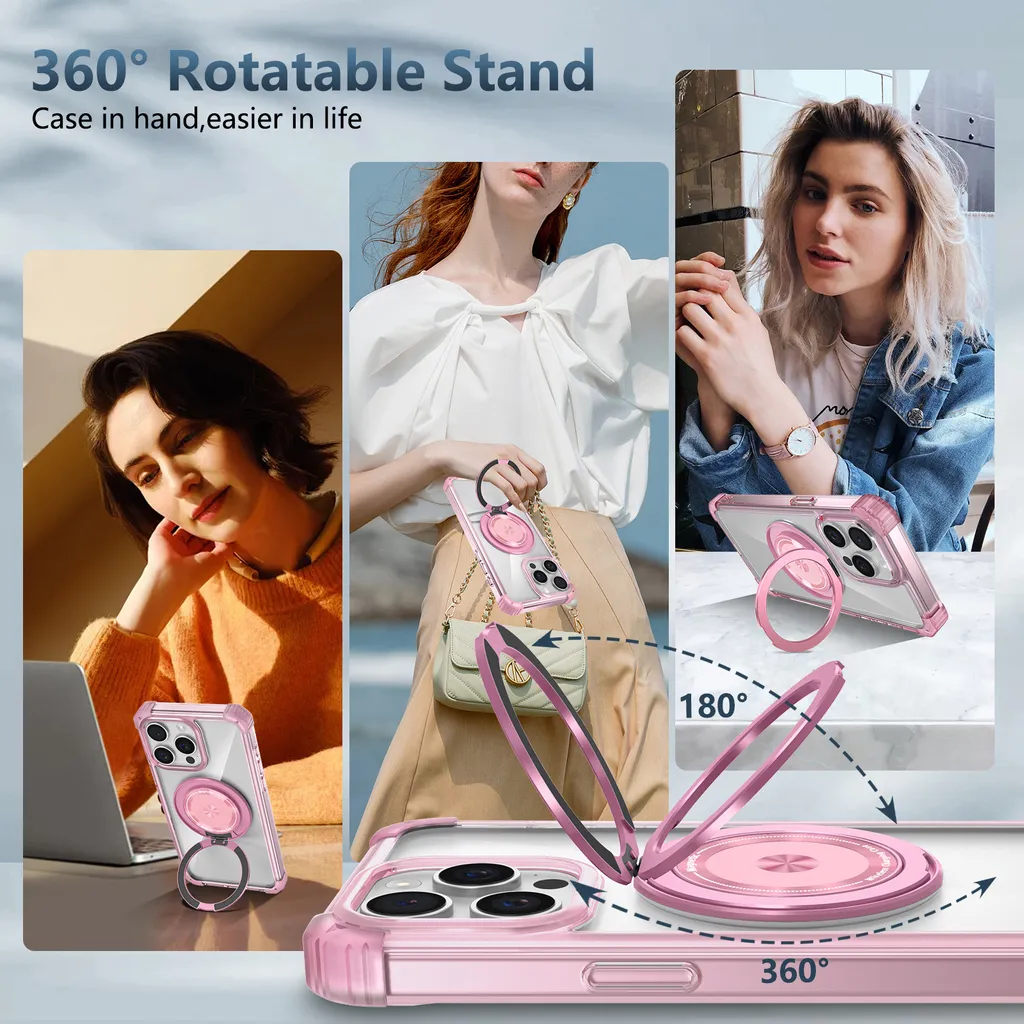 Custodia Magnetica LCHULLE Per IPhone 13 Pro Max Con Fiocco Rosa – Compatibile MagSafe, Trasparente Con Retro Rigido E Paraurti Morbido - 5