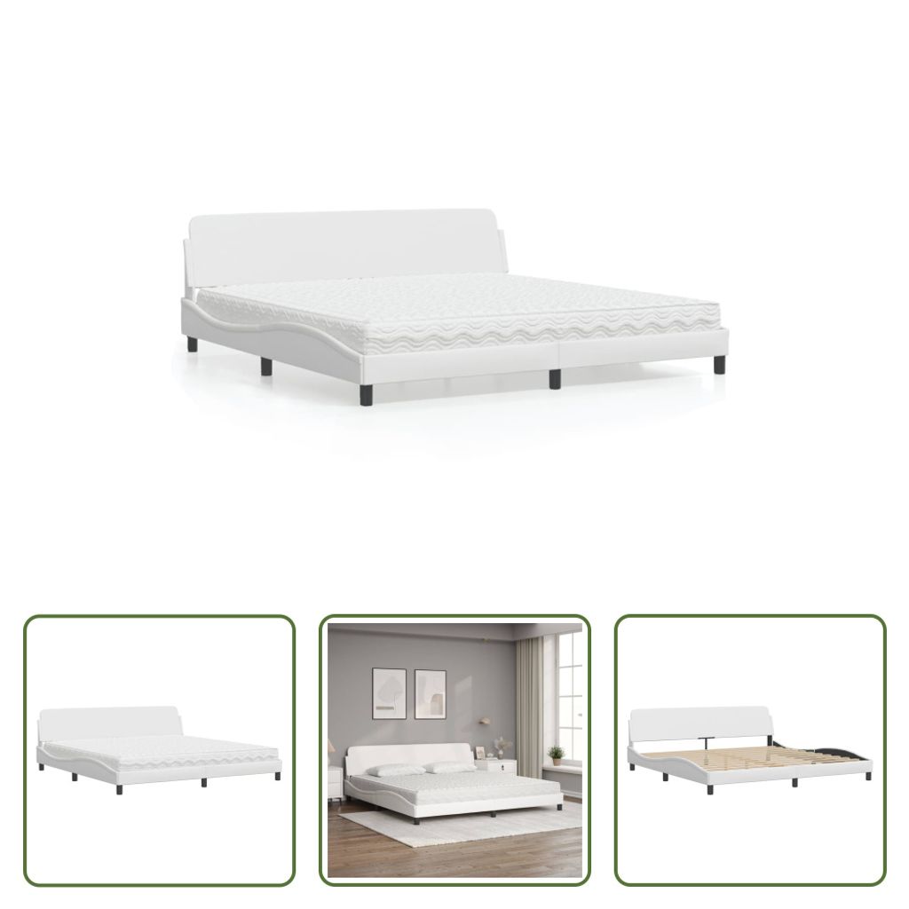 The Living Store Bett mit Matratze Weiß 200x200 cm Kunstleder