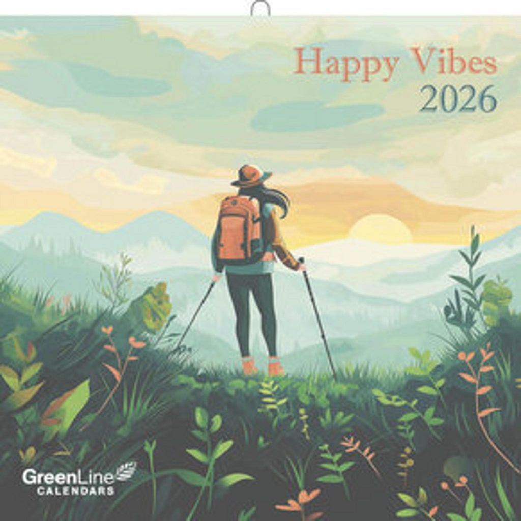 GreenLine - Happy Vibes 2026 - Wandkalender 30x30 (30x60 geöffnet), Broschürenkalender mit fröhlichen Illustrationen, 6-sprachigem Kalendarium &...