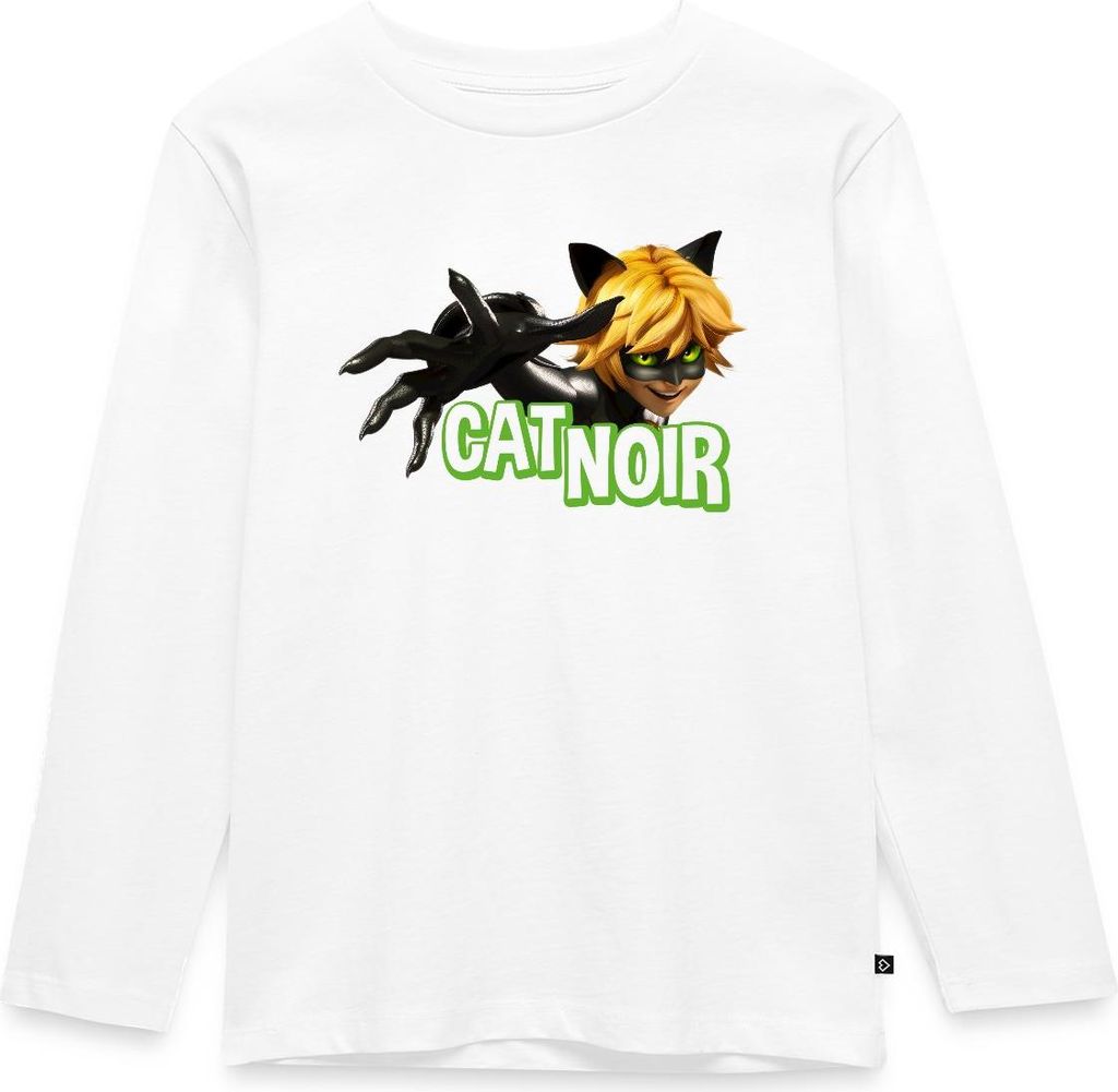 Spreadshirt Miraculous Cat Noir Adrien Kinder Premium Langarmshirt, 122/128 (6 Jahre), Weiß
