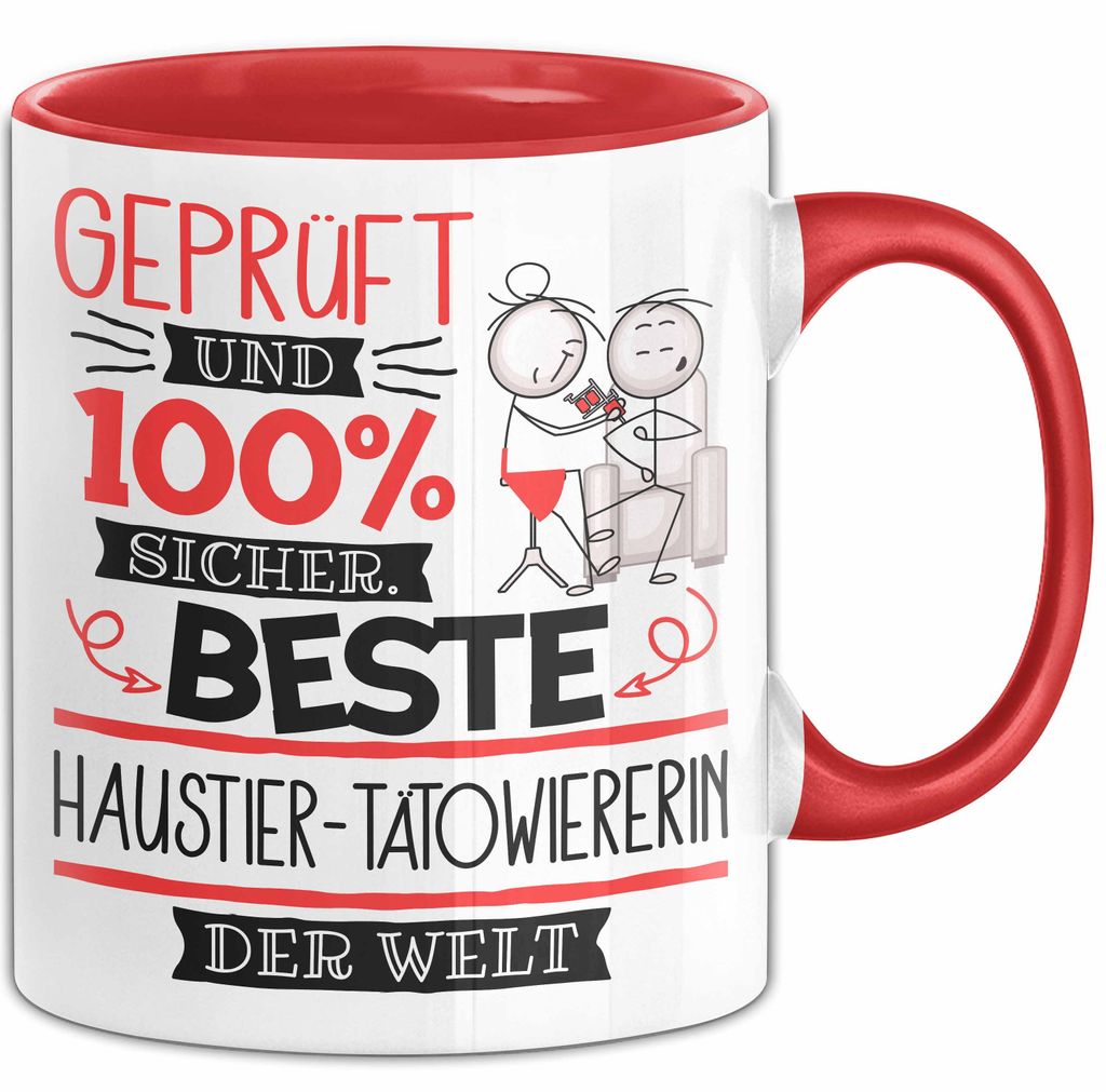 Beste Haustier-Tätowiererin Der Welt Tasse Geschenk für Eine Haustier-Tätowiererin Und Sicher Geschenkidee Geburtstag Weihnachten (Rot)