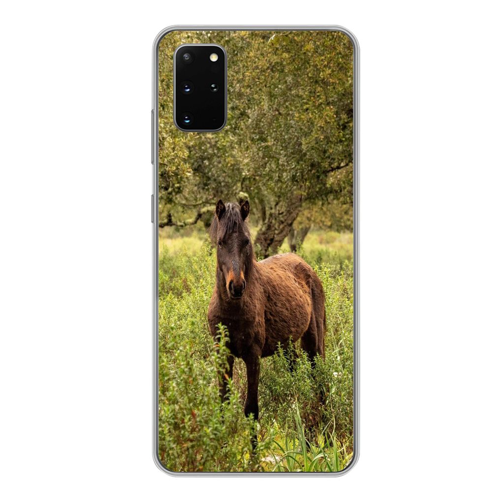 MuchoWow Handyhülle Schutzhülle Hülle für Samsung Galaxy S20 Plus Pferd - Wald - Gras Silikon Softcase Handy Hülle - Hartschale