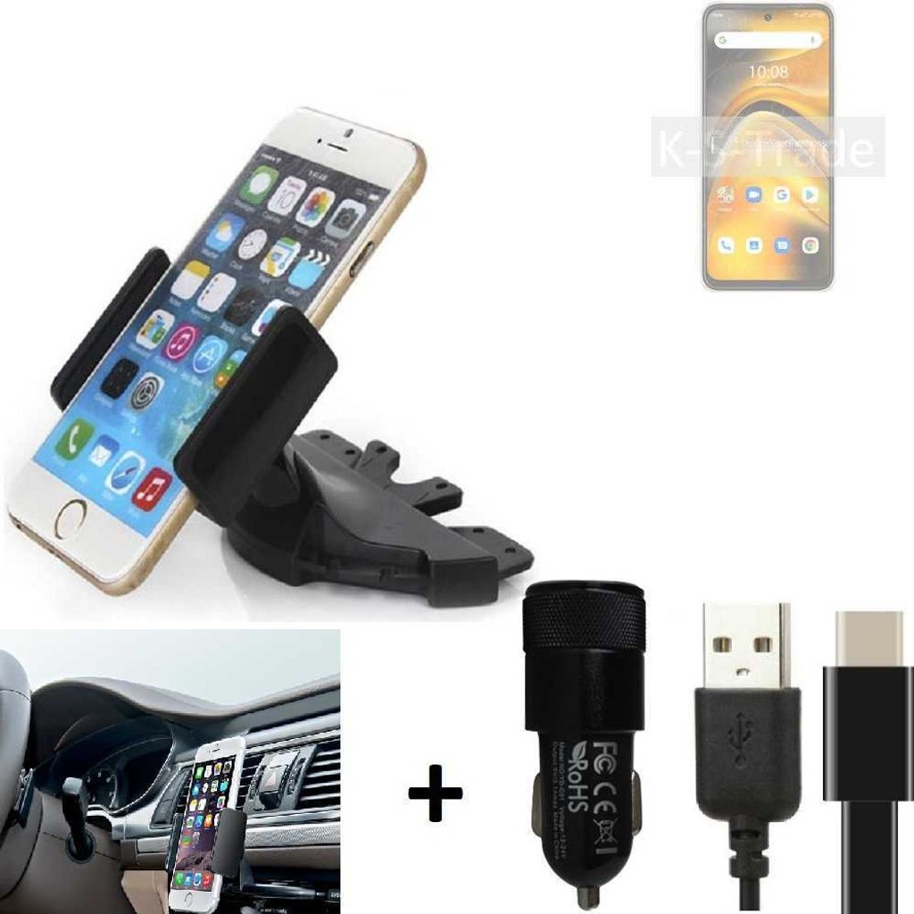 K-S-Trade CD Schlitz Handy-Halterung kompatibel mit UMIDIGI A13 Pro 5G Autohalterung KFZ-Halter Radio Handy Halterung 360° drehbar CD-Schacht inkl.