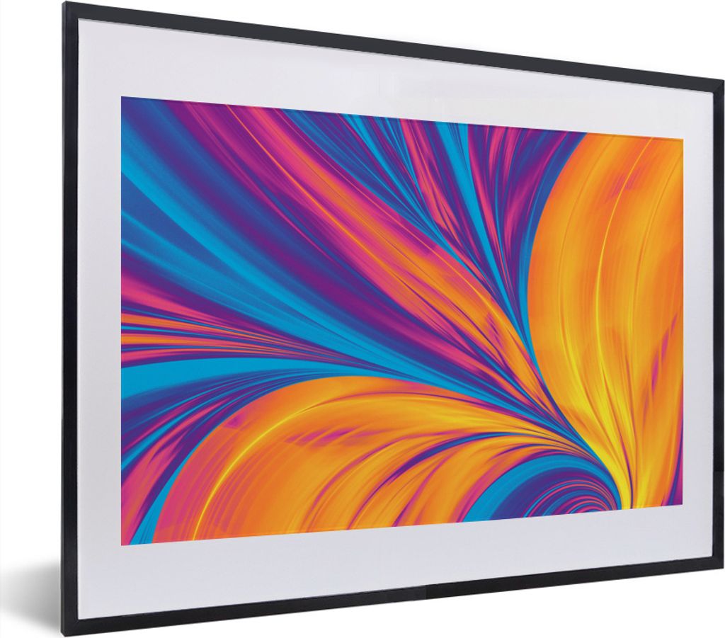 MuchoWow MuchoWow Gerahmtes Poster Federn - Regenbogen - Neon - Abstrakt 40x30 cm - Poster mit zchwarzem Bilderrahmen - Bilderrahmen - Poster i...