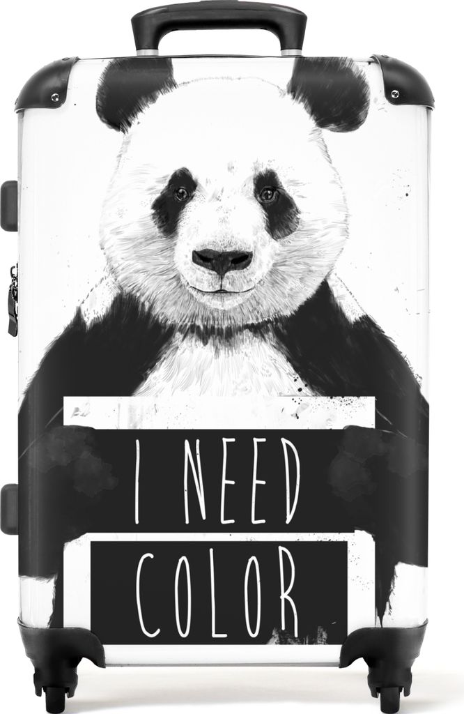 NoBoringSuitcases.com Großer Koffer - Panda - Zitat - Farbe - Weiß - Kombinationsschloss TSA - Hartschalen Trolley 4 Rollen - 72 liter - Reisek...