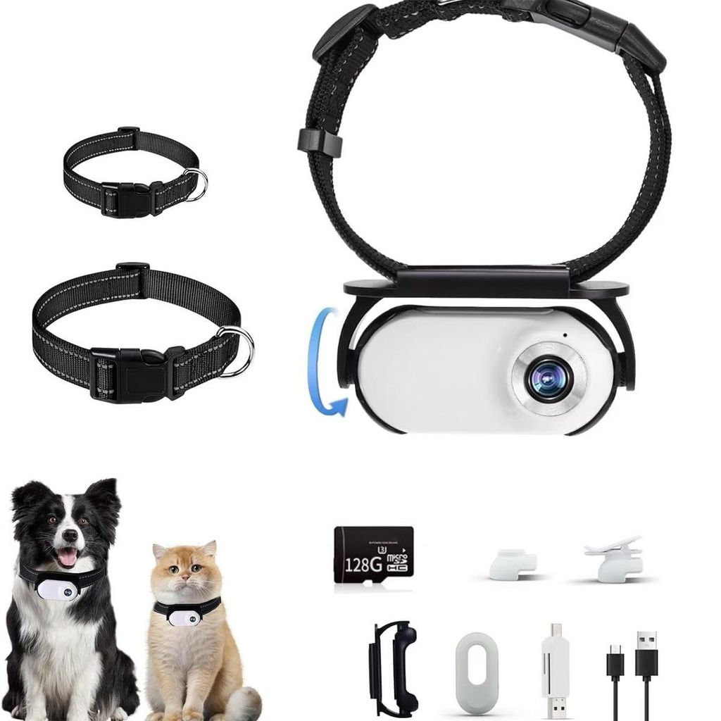 Pet Kamera 1080P für Katzen & Hunde – Magnetische Mini Haustierkamera mit Clip & 128GB, Vlog & Outdoor