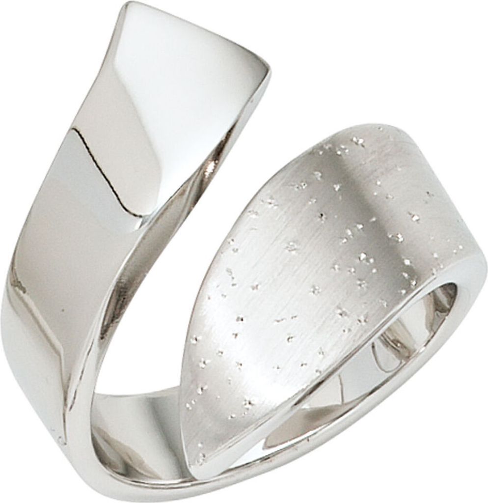 Ring Damenring 925 Silber rhodiniert teilmattiert mit Glitzereffekt Innenumfang 56mm Ø17.8mm