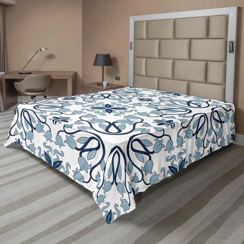 Drap de lit doux motif arabe bleu clair 260 cm x 228 cm confort premium