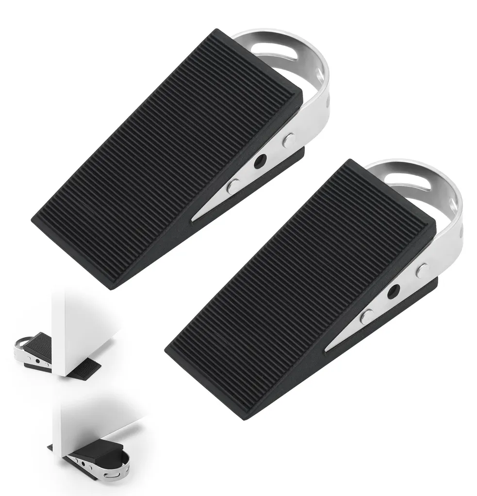 Lot de 2 butoirs de porte en caoutchouc avec poignée inox 15-30 mm