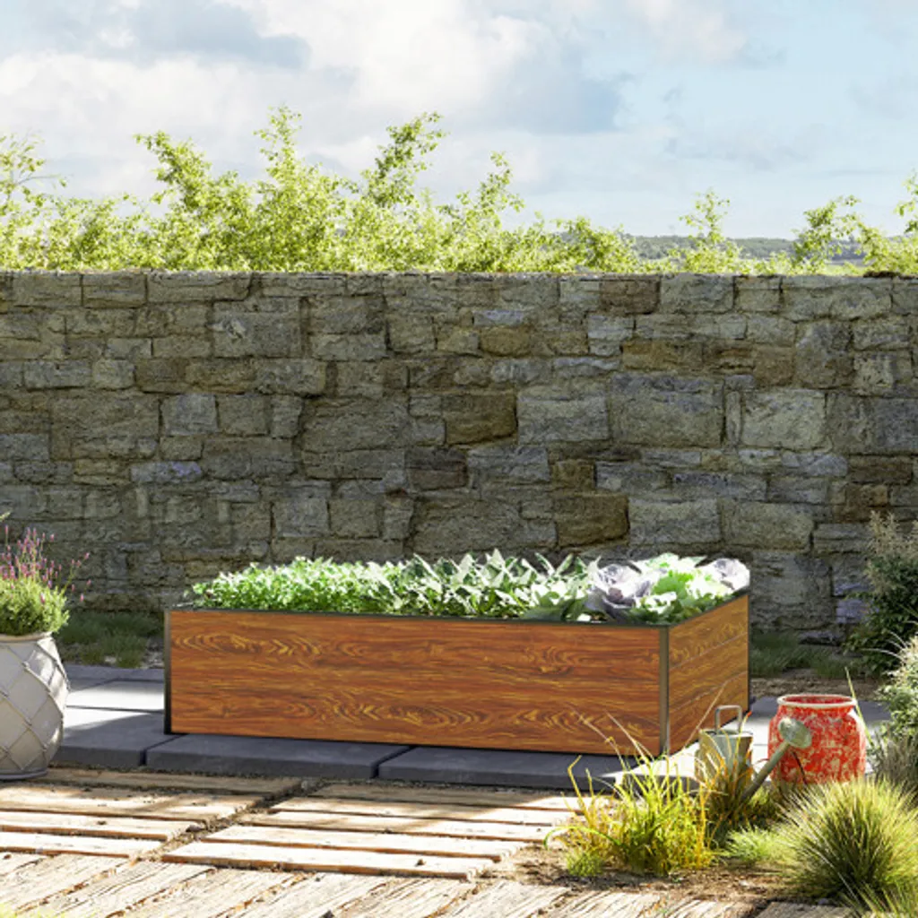 GFP Carré Potager Surélevé HALFSIZE en Aluminium Aspect Bois 150x99cm