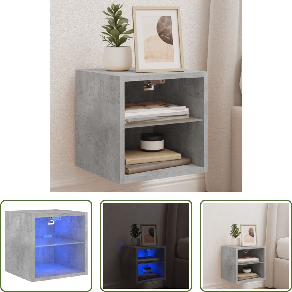 The Living Store TV-Wandschrank mit LED-Leuchten Betongrau 30x28,5x30 cm
