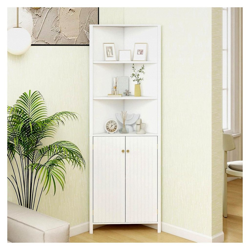 Schmaler Küchenschrank, Eckschrank mit 2 Türen und 5 Ablagen, 172,5 cm hoch, dreieckiger Buffetschrank, Mehrzweckschrank Hochschrank, modern für...