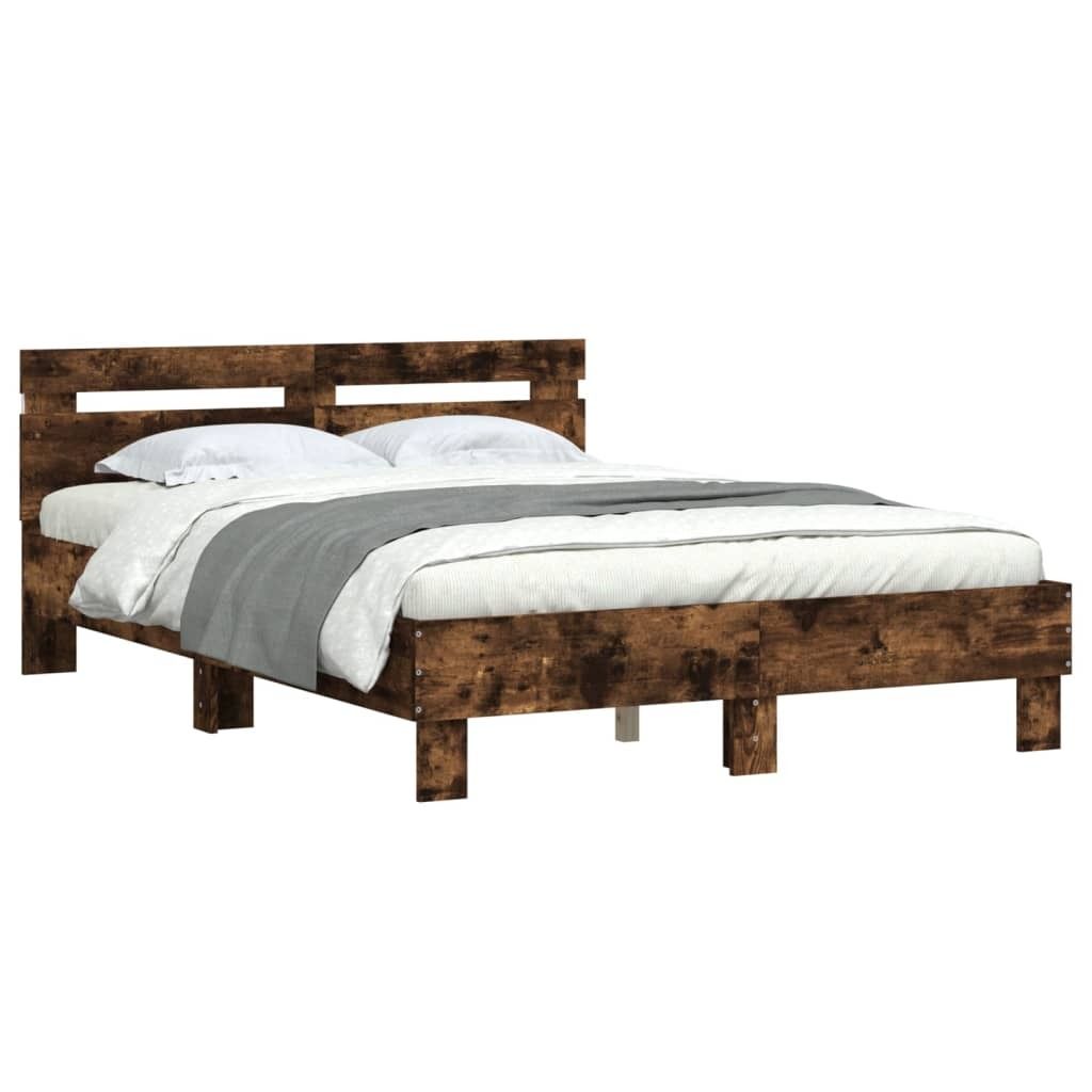 Maison Exclusive - Bettgestell mit Kopfteil LED-Beleuchtung Räuchereiche 135x190cm