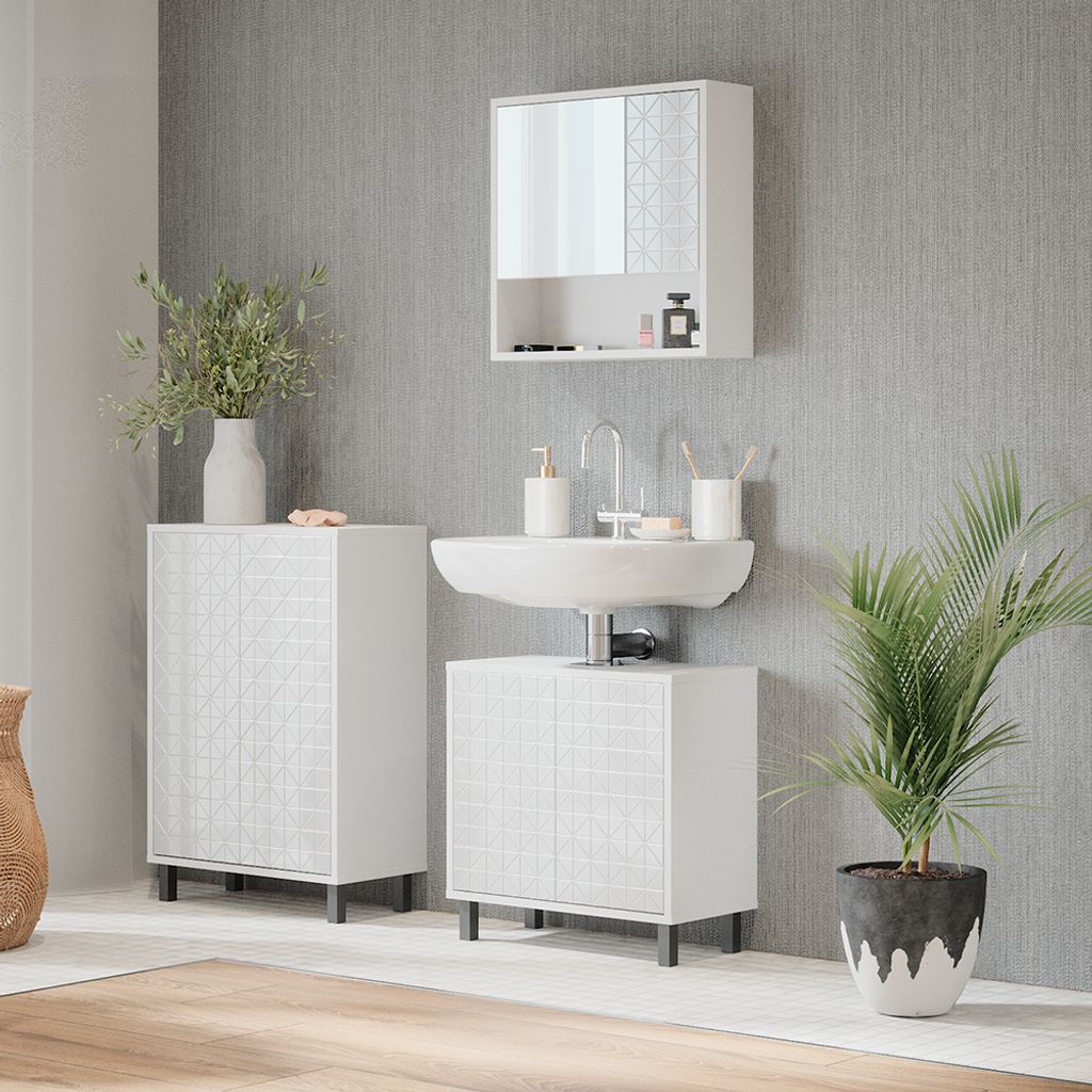Mobile Sottolavabo Per Bagno Vicco Agasta, In Verde Menta O Sonoma, Dimensioni 56.2 X 57.1 X 28 Cm - Con Sportelli E Ripiani