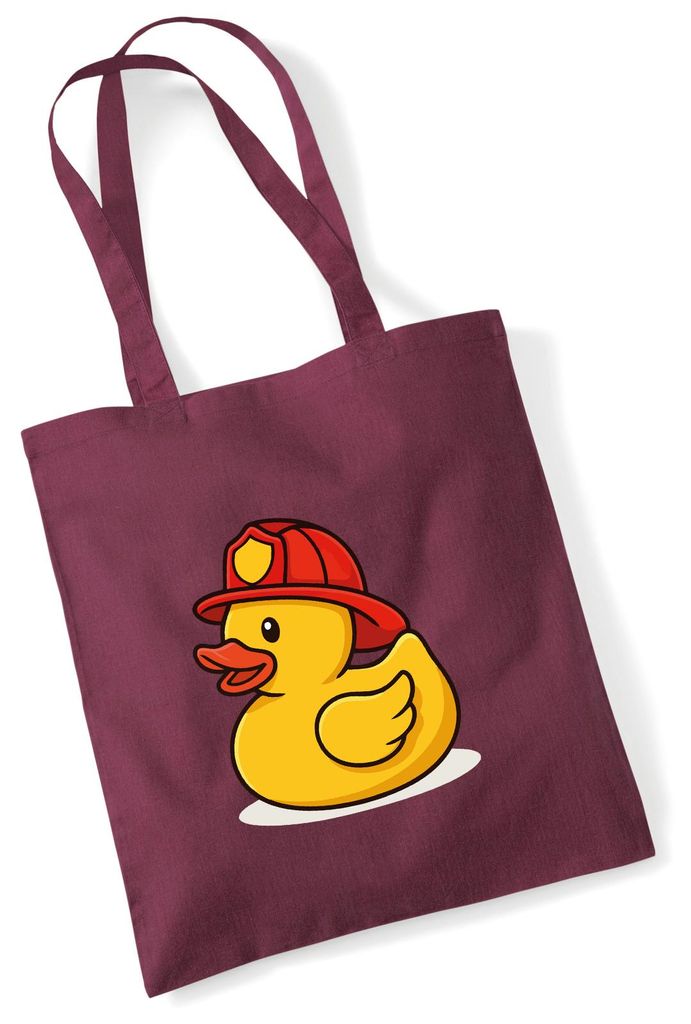 Huuraa Jutebeutel Quietscheente Feuerwehr Comic Gummiente 10 Liter Burgundy Baumwolle Tasche Geschenkidee
