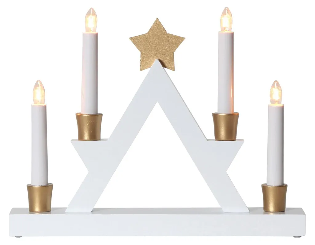 Chandelier de Noël Électrique JULLE Sécurisé Bois Blanc et Or 33cm E10