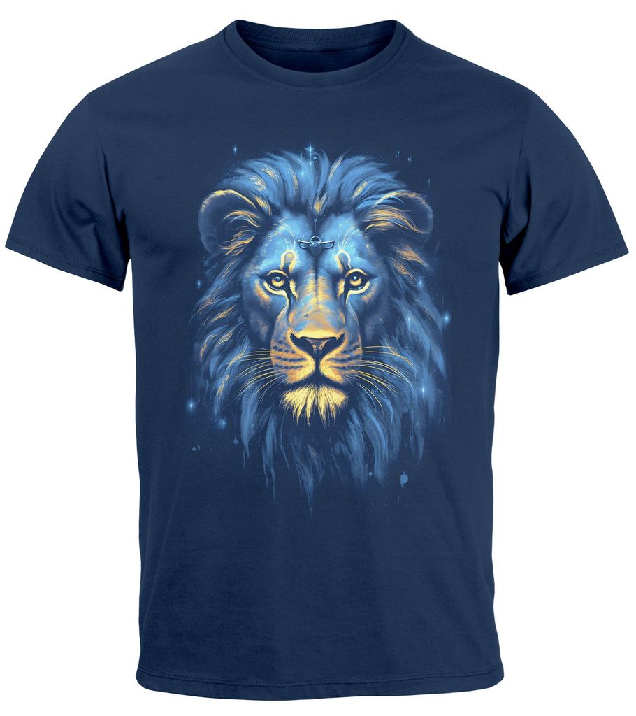 Herren T-Shirt Löwe Lion Art-Print Kunst Illustration Aufdruck Printshirt Fashion Streetstyle Neverless navy XL