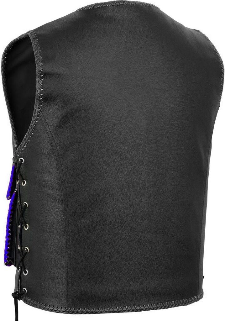 Lederkutte Karabiner Lederweste Bikerweste Motorradweste geflochten Clubweste, Größe:58/3XL, Farbe:Blau