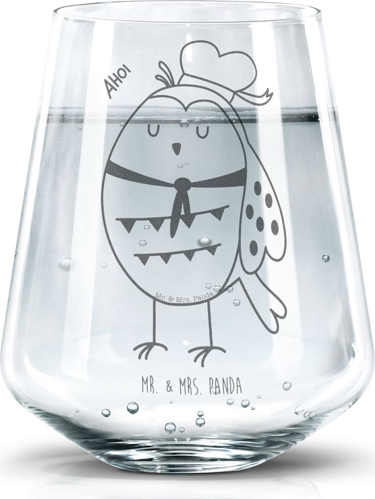 Mr. & Mrs. Panda Glas Eule Matrose - Transparent - Geschenk, Dekoglas, Trinkgefäß, Trinkglas, Owl, Hochzeitstag, Becherglas, Tumbler, Kapitän