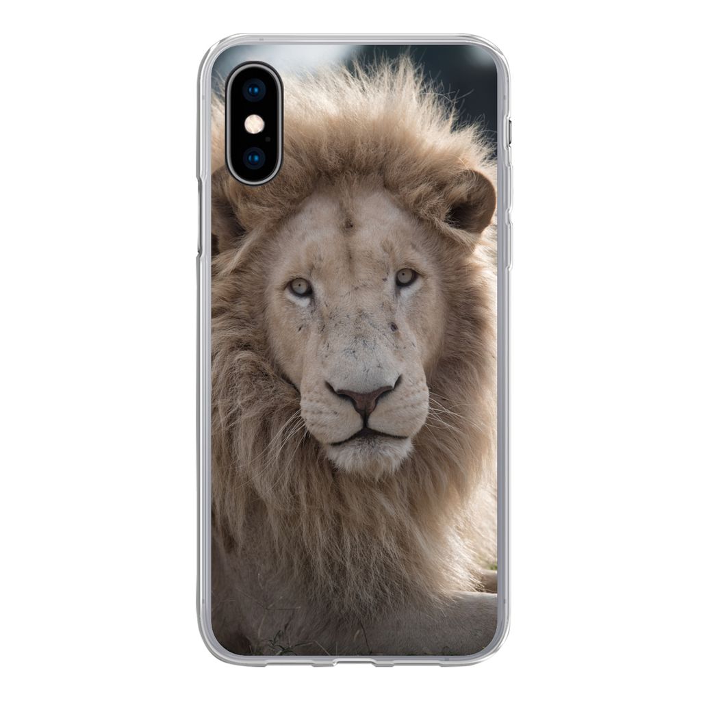 MuchoWow Handyhülle Schutzhülle Hülle für iPhone X Löwe - Tier - Weiß Silikon Softcase Handy Hülle - Handyhülle