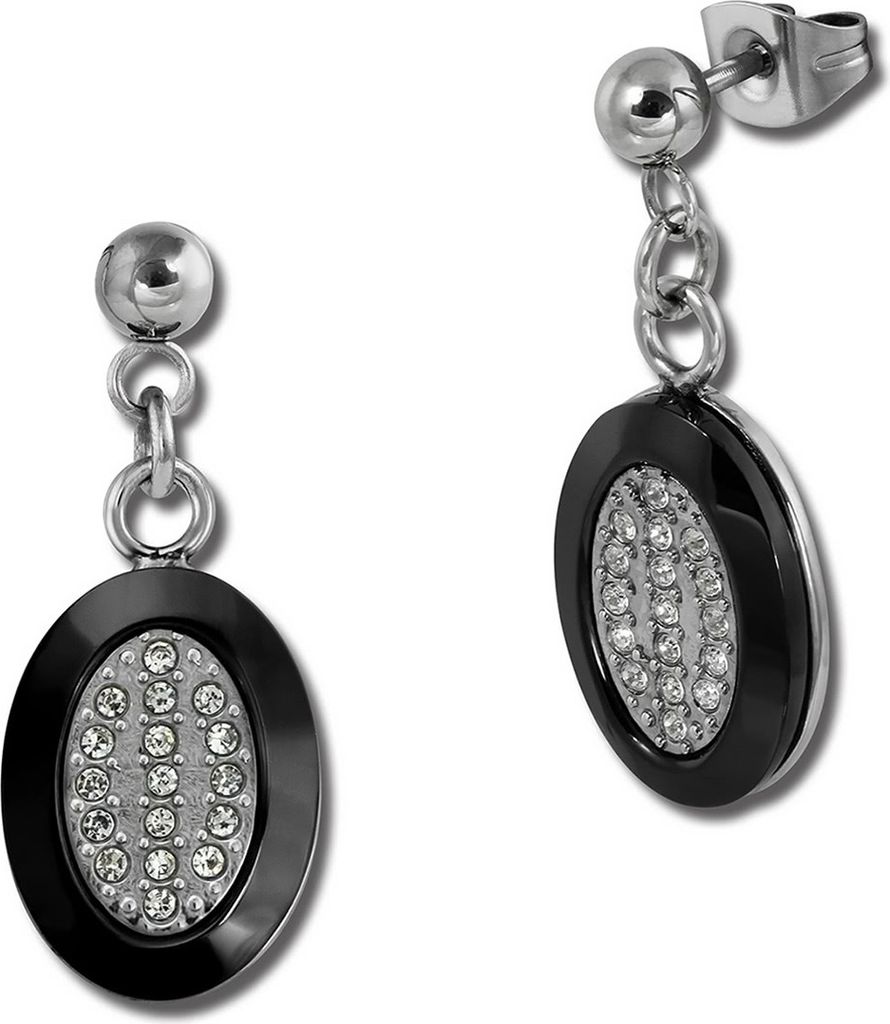 Amello Damen Edelstahl Keramik silberfarben schwarz glänzend Ohrschmuck D2ESOX32S