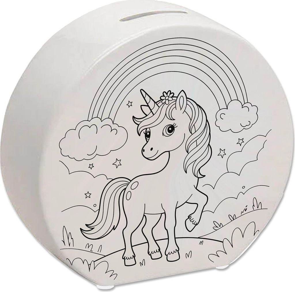Einhorn Regenbogen Spardose zum Ausmalen