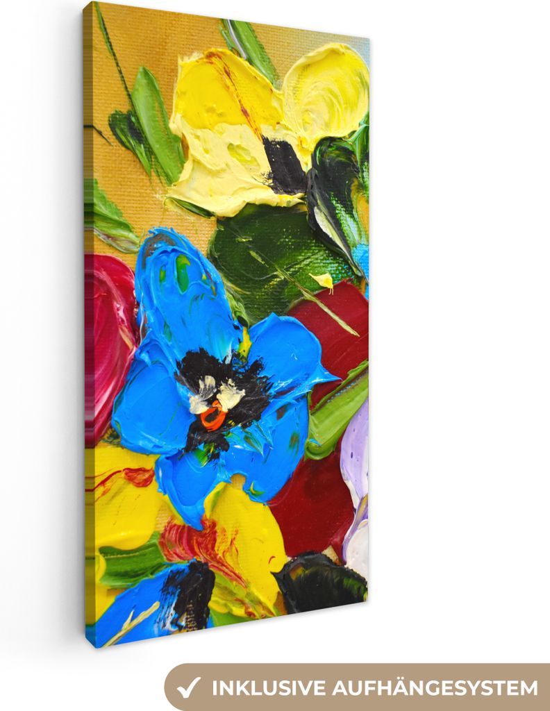 MuchoWow - Leinwandbilder - Ölfarbe - Malerei - Blumen, Wandbild, Wanddeko Bilder Wohnzimmer, 20x40 cm