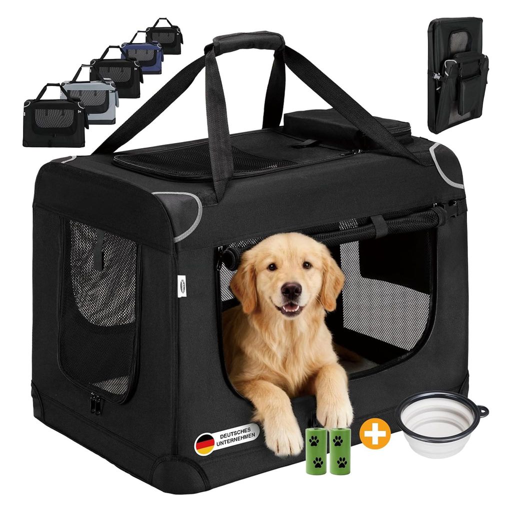 Faltbare Hundebox XL 80x58x56cm, Robuste Transportbox Auto für Hund & Katze, Atmungsaktiv Wasserdicht Schwarz