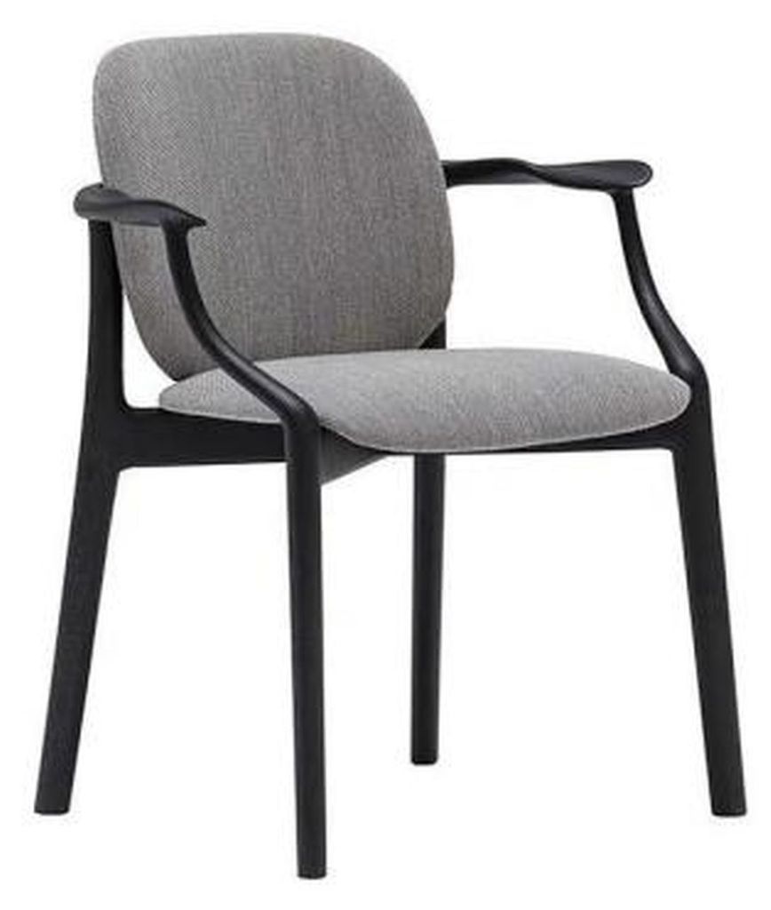 Designer Grauer Esszimmer Stuhl Holzrahmen Armlehnen Stuhl Polster Möbel
