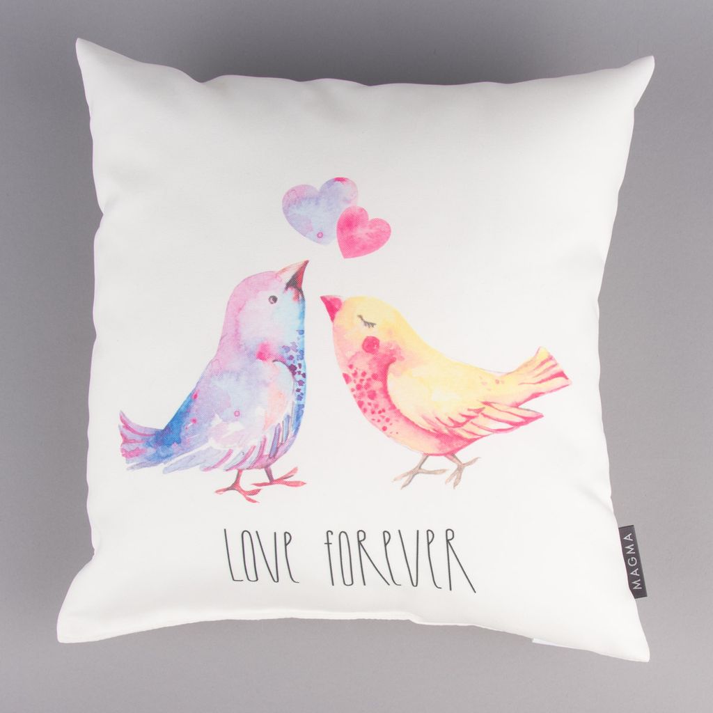 Magma Deko Kissen Vogelpaar Love forever weiß bunt 40x40cm