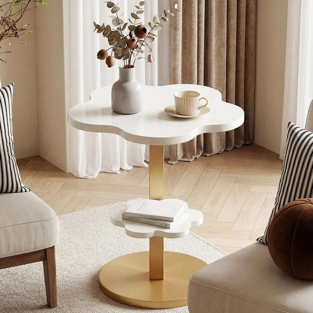 Petite table basse à deux niveaux et table de chevet dorée décorative - 11