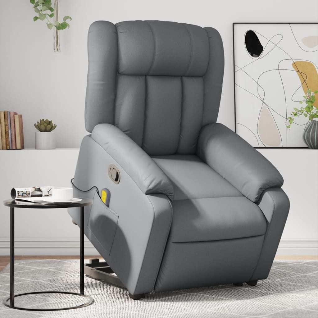 "im Angebot" Massagesessel mit Aufstehhilfe Grau Kunstleder - Fernseh- & Relaxsessel CC9099
