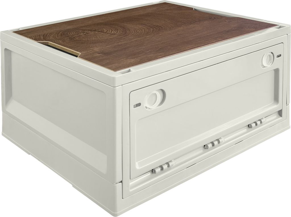 Storage Box, 35 L, Camping, Klappbox, Klappkiste, Aufbewahrungsbox mit Deckel, faltbar, Aufbewahrung, Kiste, 47 x 35 x 24 cm, Beige, trucky