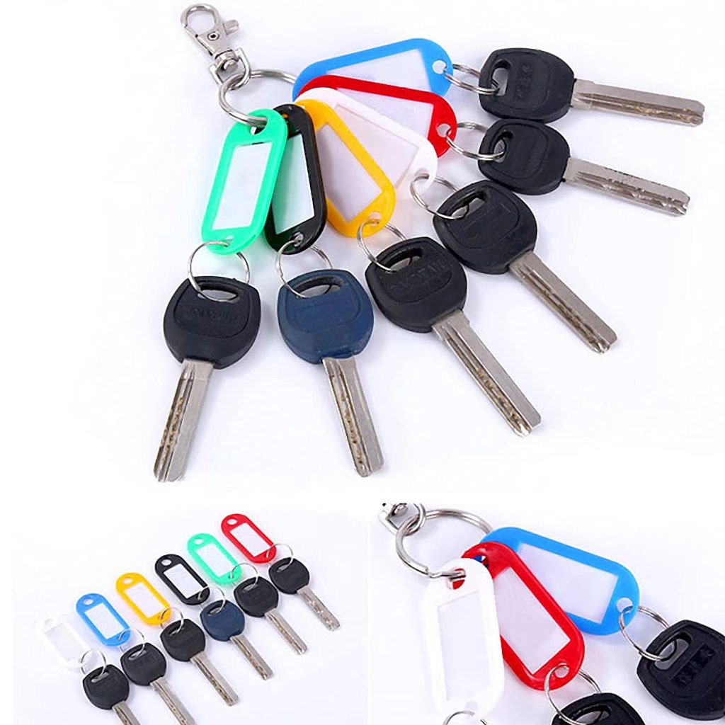 100 Stk Schlüsselanhänger Schlüsselschilder Beschriften Farbig Plastik Anhänger 