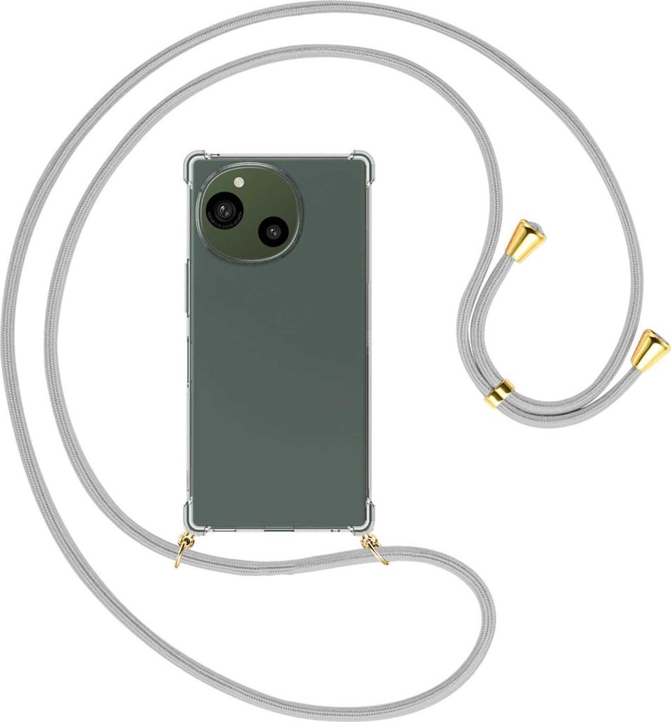 Handykette Backcover-Schutzhülle mit Band (Metall goldfarben) für Sharp Aquos R9 - silbergrau