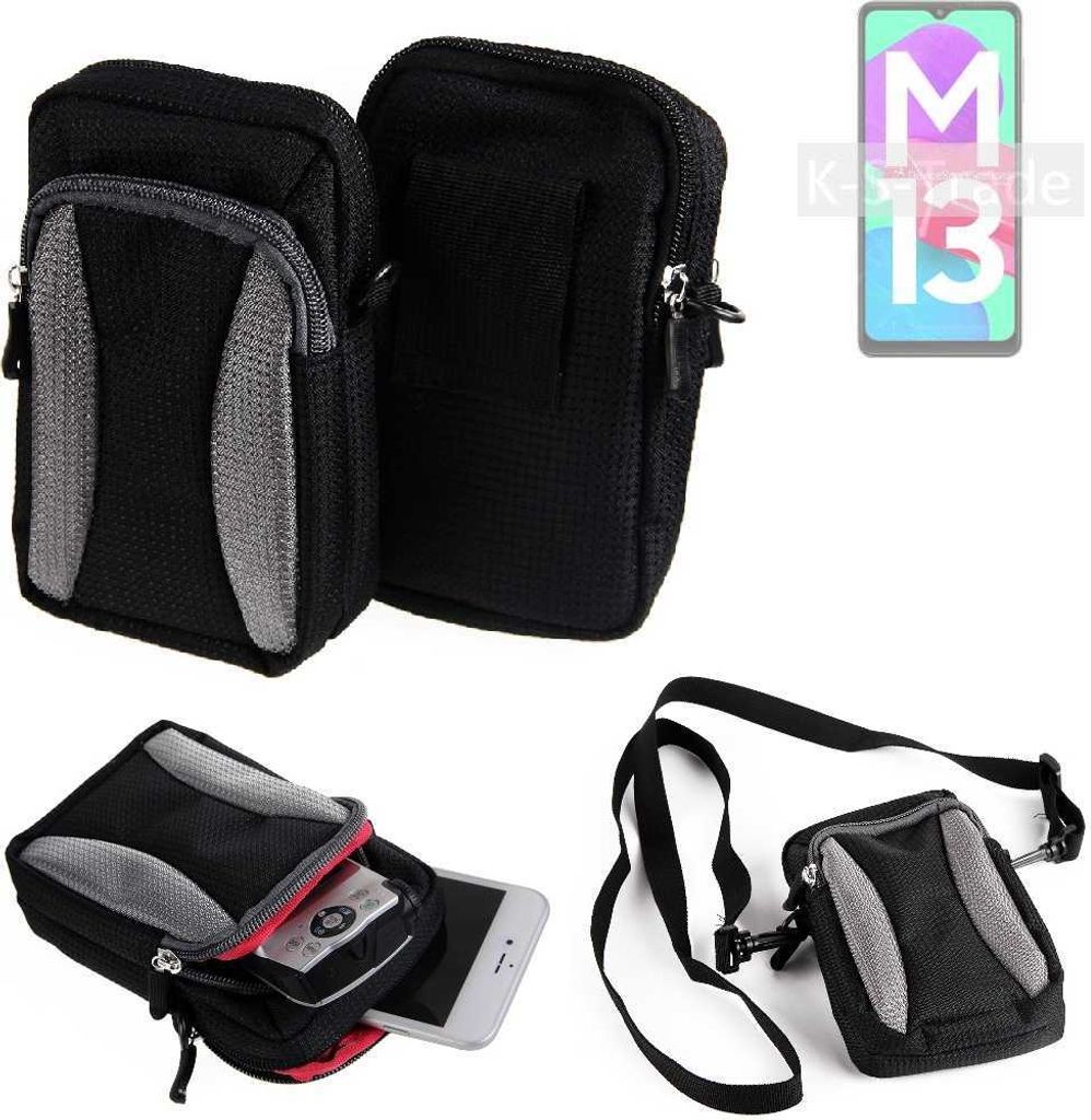 K-S-Trade Holster Schutz Hülle kompatibel mit Samsung Galaxy M13 4G Handy Hülle Gürteltasche Umhängetasche mit Zusatzfach schwarz