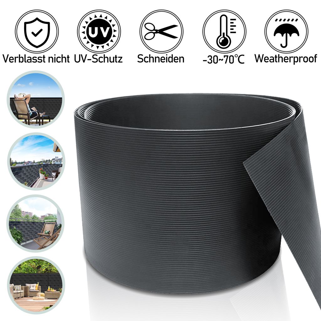 Lospitch Sichtschutzstreifen Sichtschutzmatte Hart PVC 2.5mx19cm Anthrazit UV-bestädig 1.35mm 40X