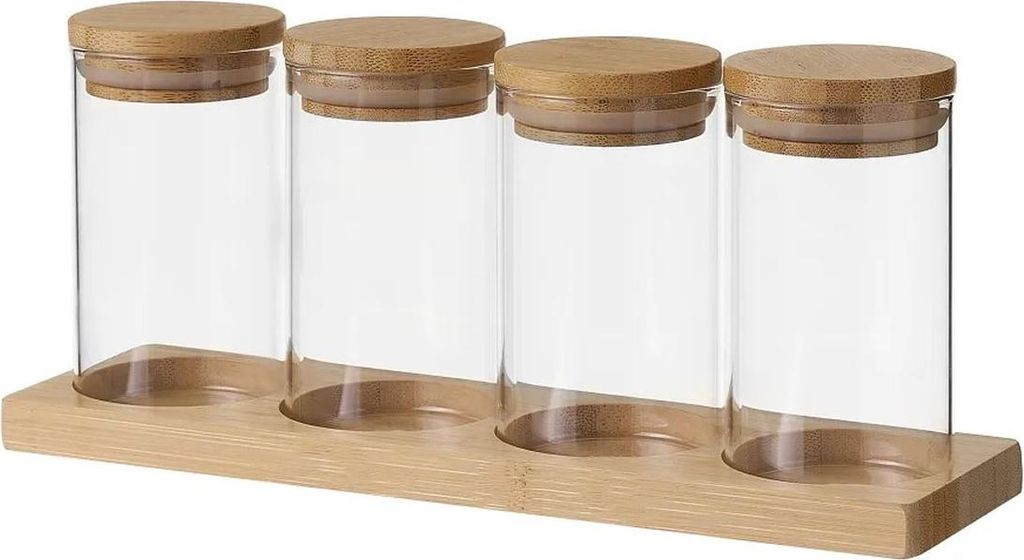 HowHomely| Vorratsglas - 4er Set Vorratsgläser - 220 ml - aus Glas und Bambus - mit Deckel - Vorratsdosen