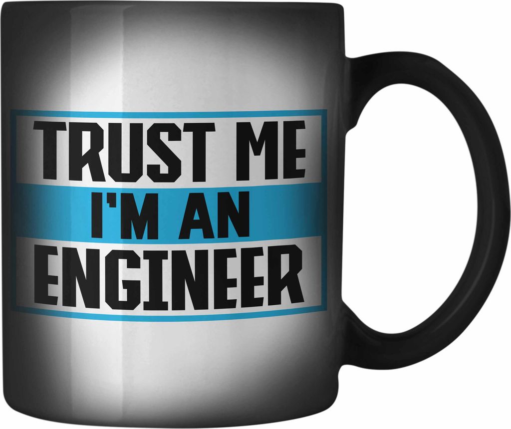 Trendation - Ingenieur Farbwechsel Zauber-Tasse Gadget Geschenk Ingeneur Karabiner Farbwechsel Zauber-Tasse Edelstahl Geschenkidee Lustig (Schwarz)