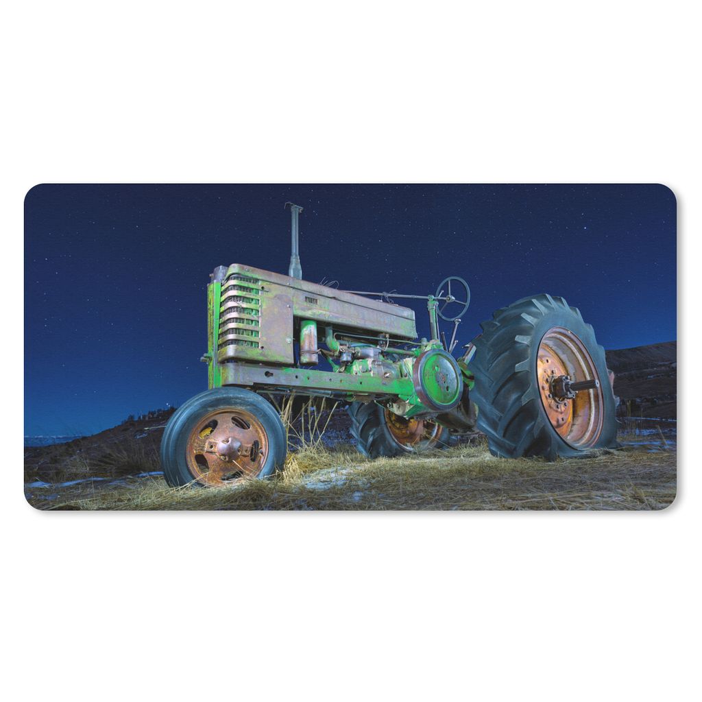 MuchoWow Mauspad Mousepad Traktor - Grün - Sternenhimmel - Bauernhof - Nacht 60x30 cm - Mousepads - Maus Mat - Pad - Mausunterlage - Nachhaltig