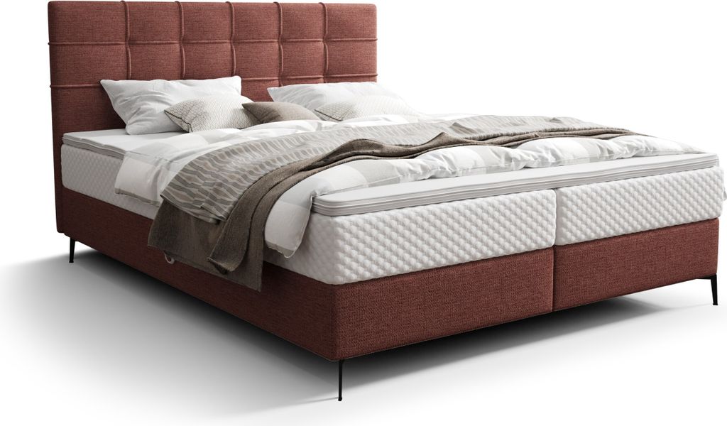 Roe Furniture | Polsterbett - INAO - 160x200 cm - Dunkelrosa - Mit Bonell-Matratze - Doppelbett - Boxspringbett - Bett Schlafzimmer - Tagesbett