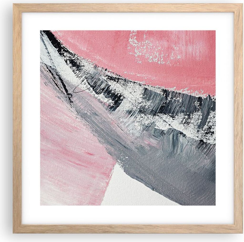 Gerahmtes Poster - Rahmen in heller Eiche - Rosa Grau Farbe - 40x40 cm - Wand Bild - Wanddeko - Wandbilder - Kunstposter - Wandposter - Bilderrahme...