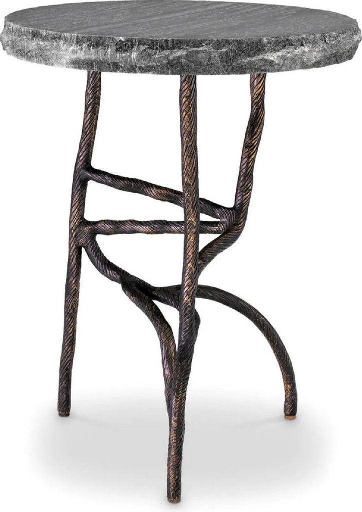 Casa Padrino Luxus Beistelltisch Vintage Messing / Schwarz Ø 45,5 x H. 58 cm - Runder Messing Tisch mit Marmorplatte - Wohnzimmer Möbel - Luxus M...