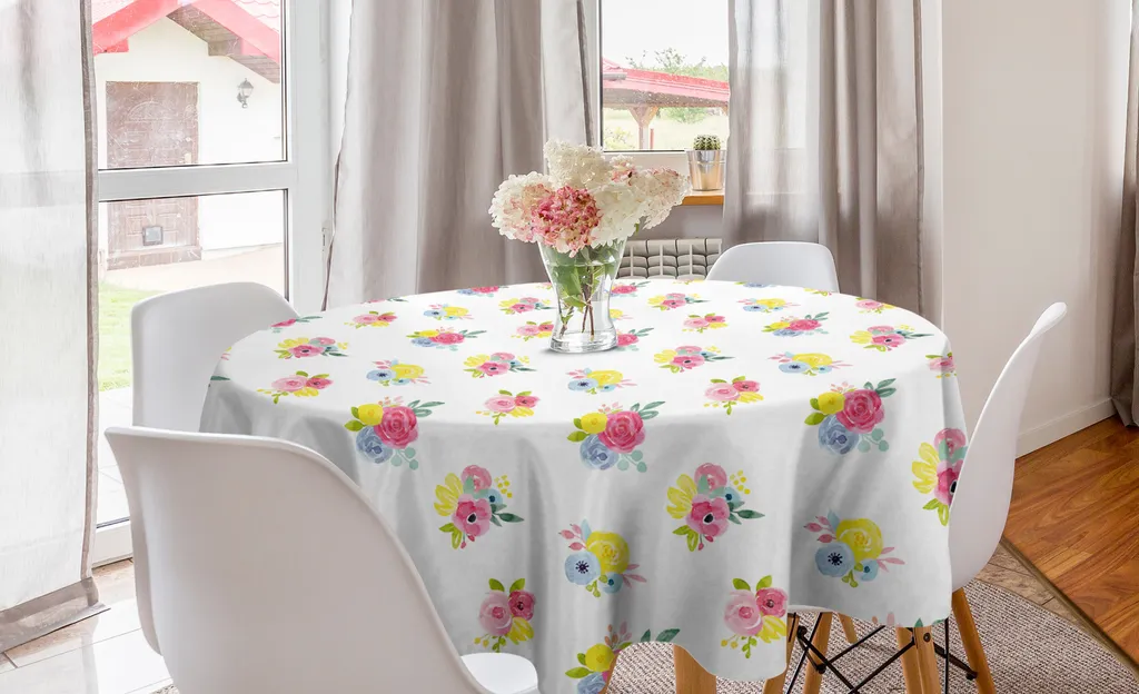 ABAKUHAUS Tovaglia Rotonda 150 cm Primavera - Fiori Acquerellati Vividi