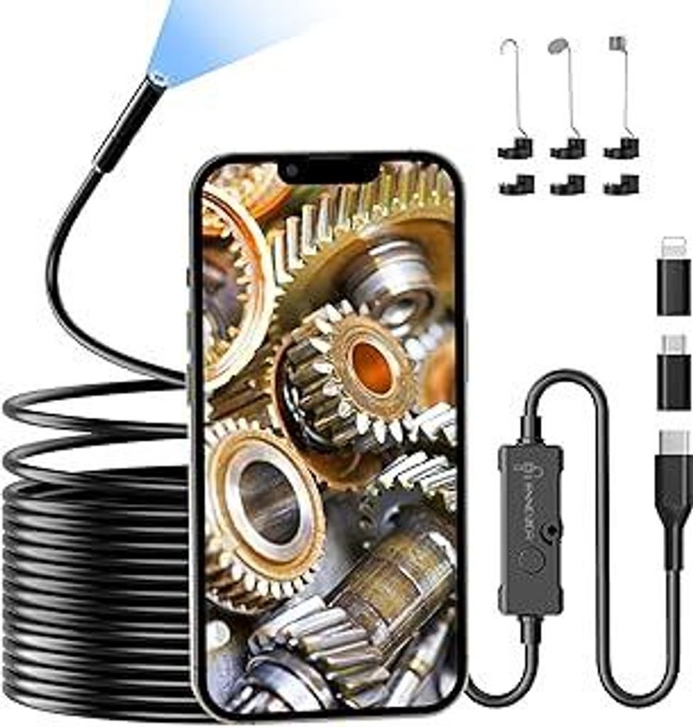 Endoskopkamera mit Licht, Ennovor 1920 HD Endoskop with 8 LED Lights, IP67 Wasserdicht Inspektionskamera,No WiFi Endoskopkamera Handy, Rohrkamera f...