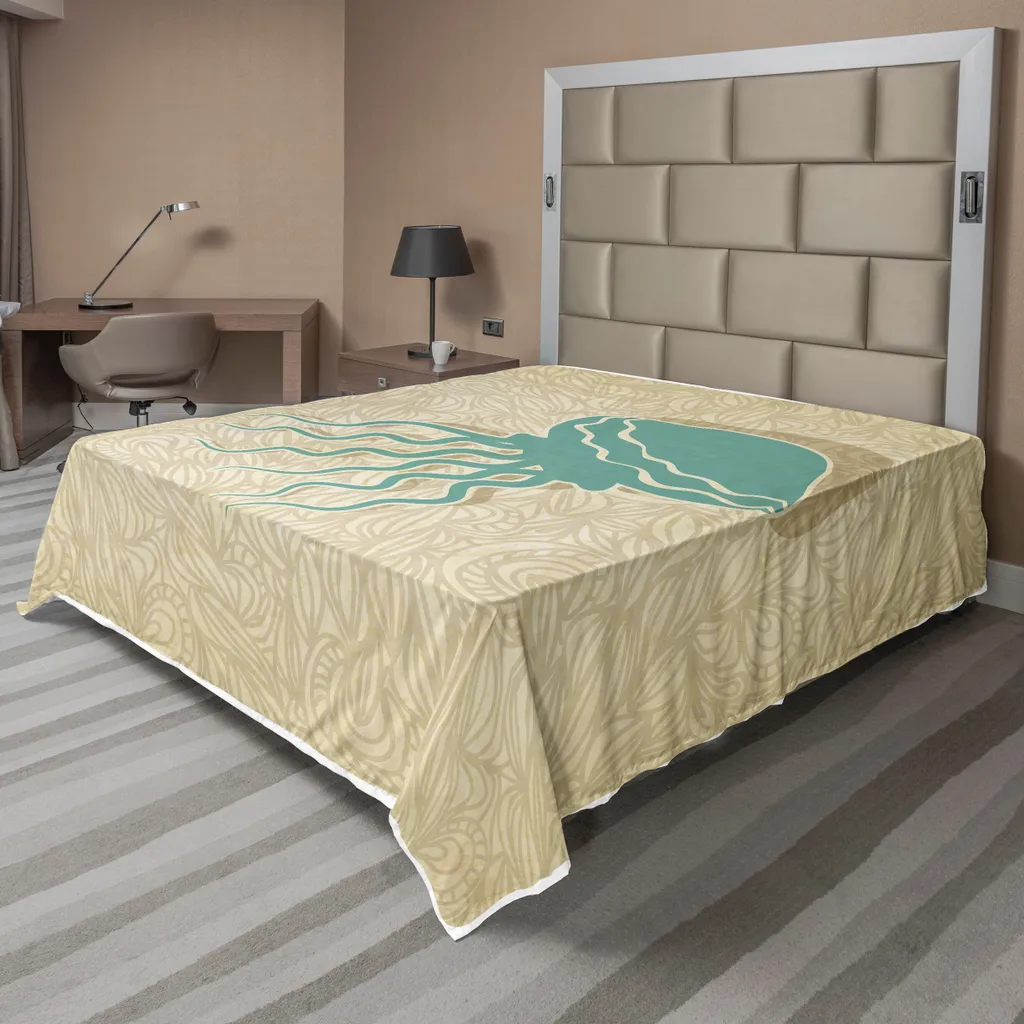 Drap de lit supérieur motif océanique 275x260 cm sable et écume